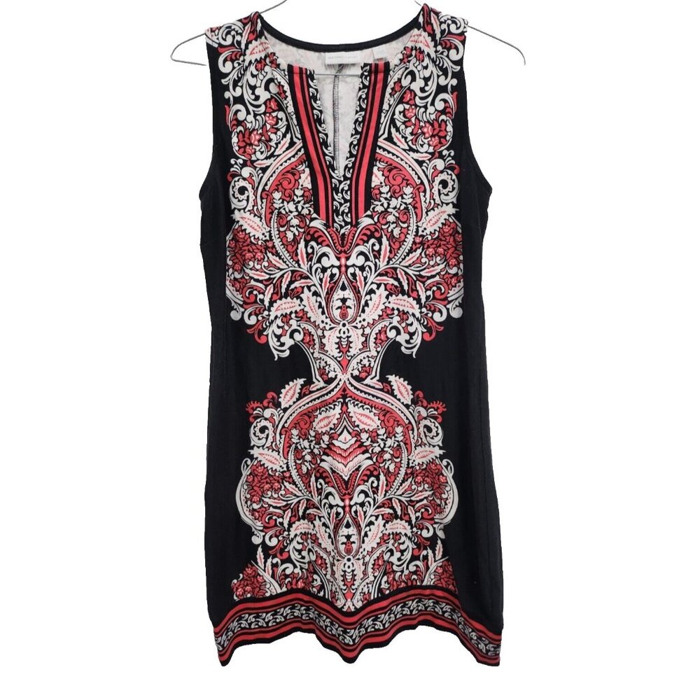 New York & Company Womens Shift Dress Medium Black Red Floral Sleeveless BOHO